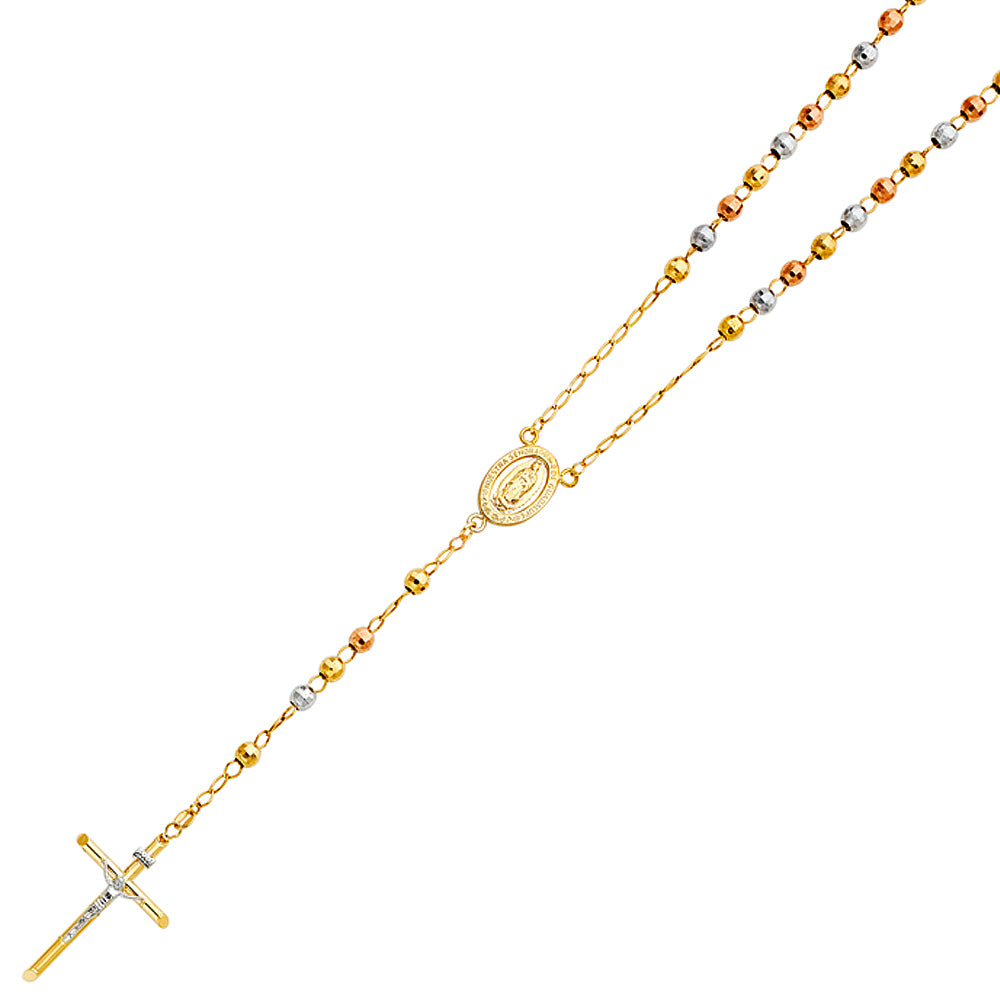 14 Karat Tri-Tone Rosary Necklace 5mm