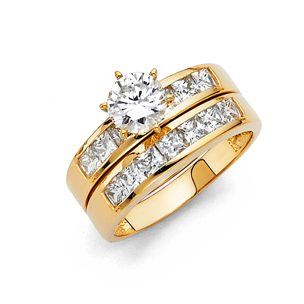 14 Karat Gold CZ Stone Wedding Ring Set