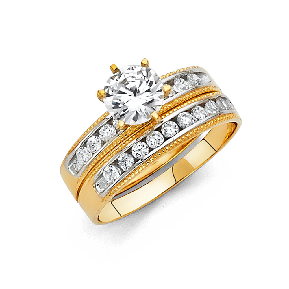 14 Karat Gold CZ Stone Wedding Ring Set