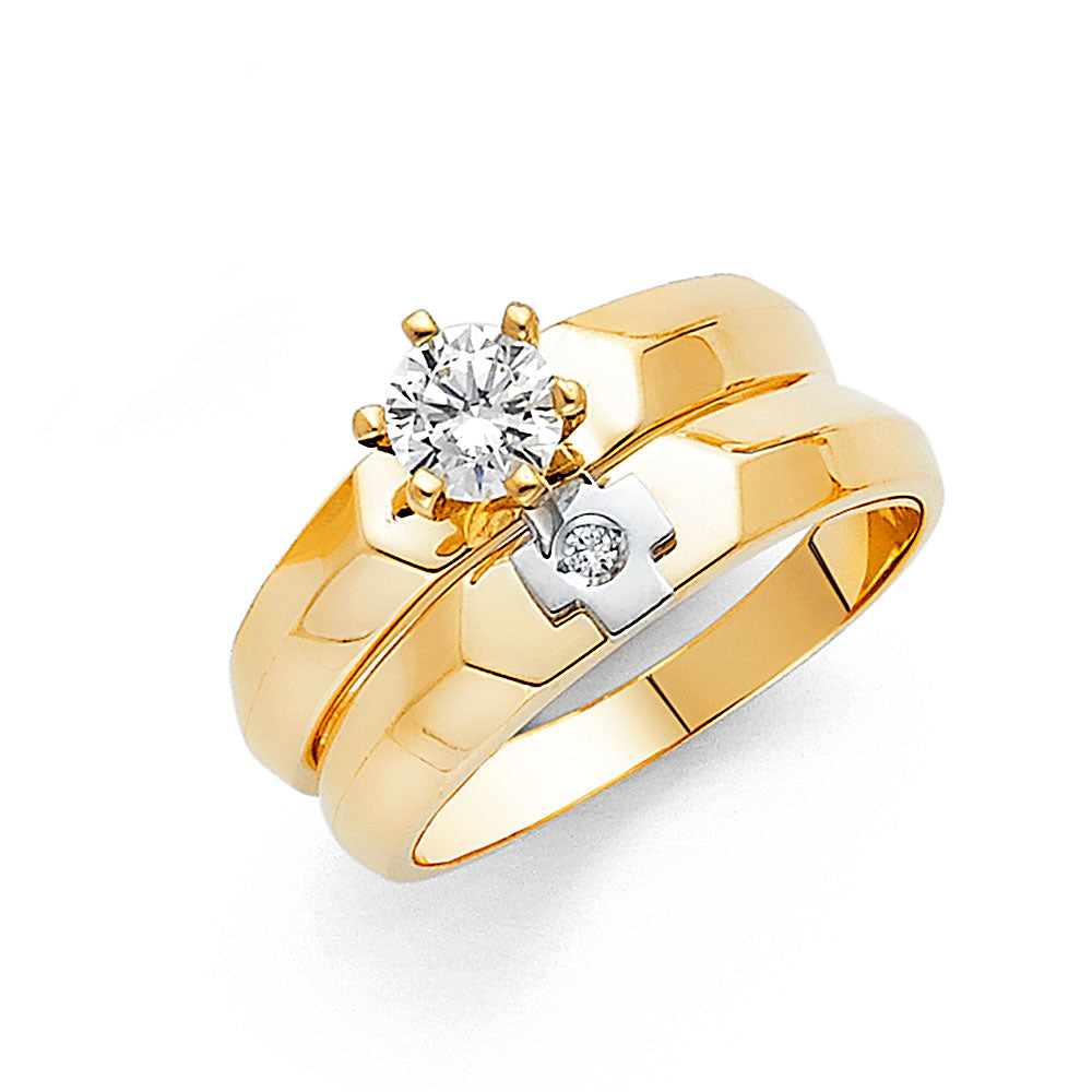 14 Karat Gold CZ Wedding Ring Set