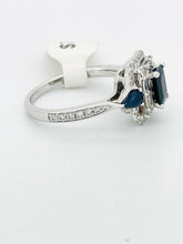Load image into Gallery viewer, 14 karat white gold diamond ring 0.64 CT and sapphire
