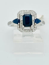Load image into Gallery viewer, 14 karat white gold diamond ring 0.64 CT and sapphire
